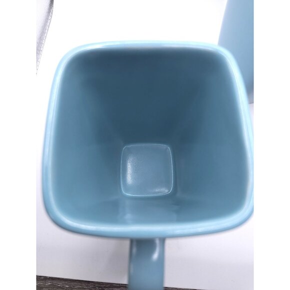 Set Of 2 Mystic Passage Blue Square Ceramic Mugs With Black Floral Design Dishwa - Picture 8 of 9